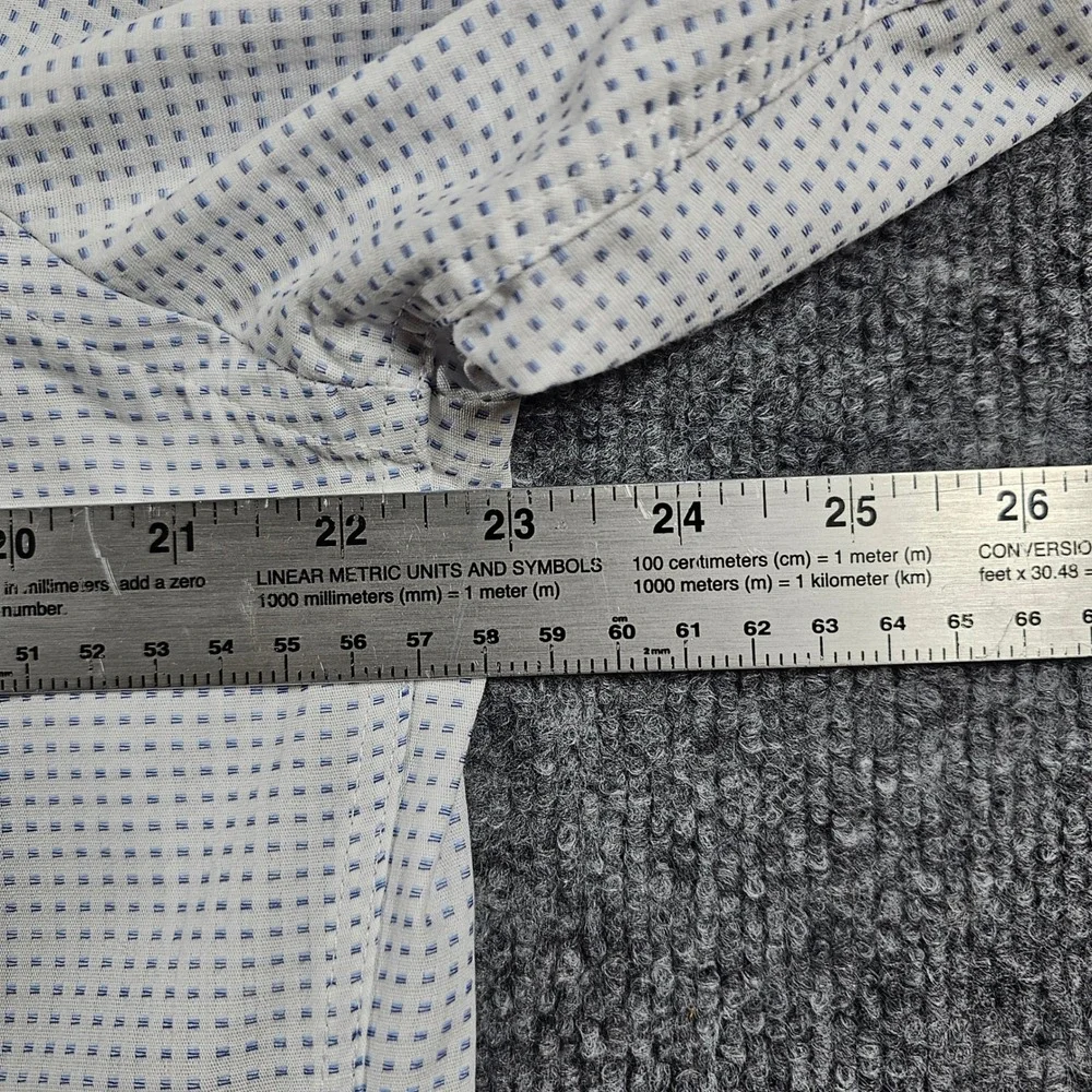 Banana Republic Mens Non Iron Slim Fit Dress Shirt Blue White Pattern L 16-16.5